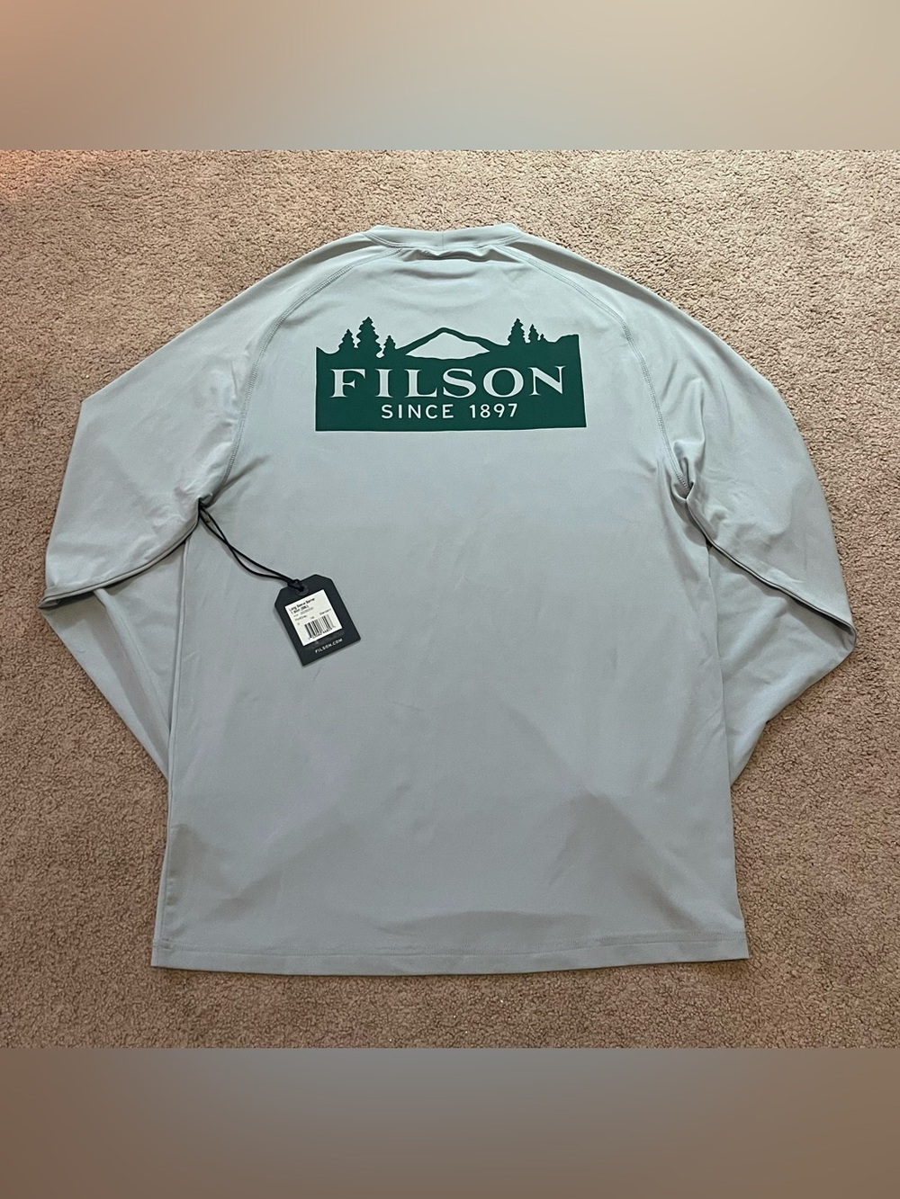 Filson Barrier T-Shirt Men's Small Flint Gray Long Sleeve Quick Dry Outdoor UPF
